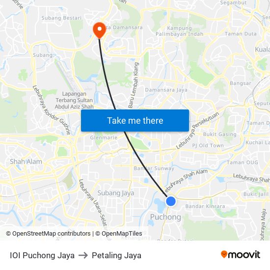 IOI Puchong Jaya to Petaling Jaya map