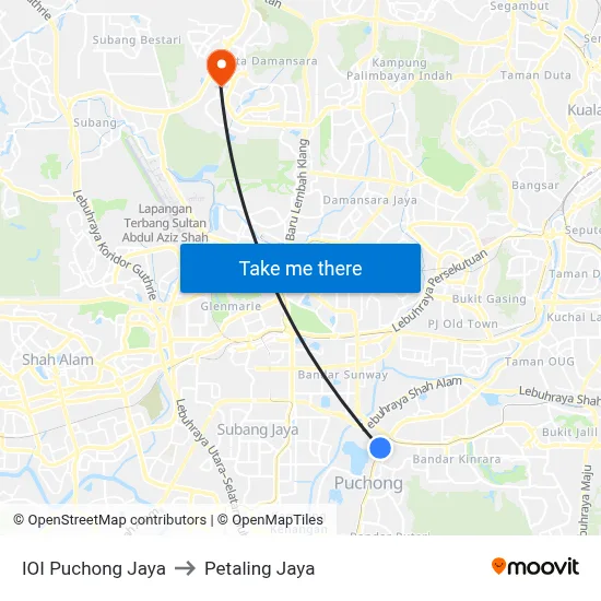 IOI Puchong Jaya to Petaling Jaya map