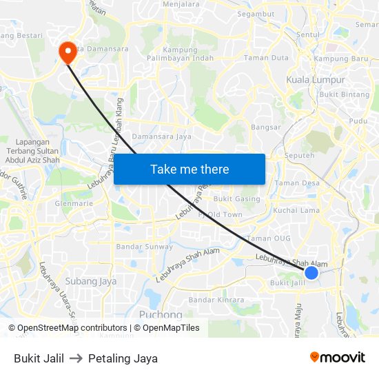 Bukit Jalil to Petaling Jaya map