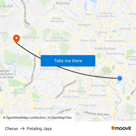 Cheras to Petaling Jaya map