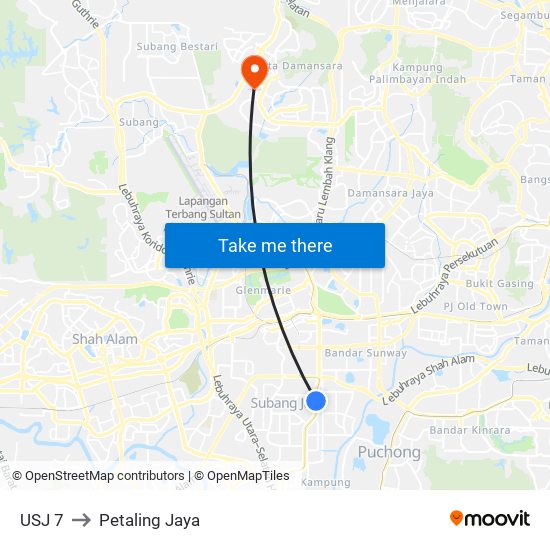 USJ 7 to Petaling Jaya map