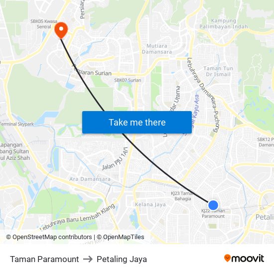 Taman Paramount to Petaling Jaya map