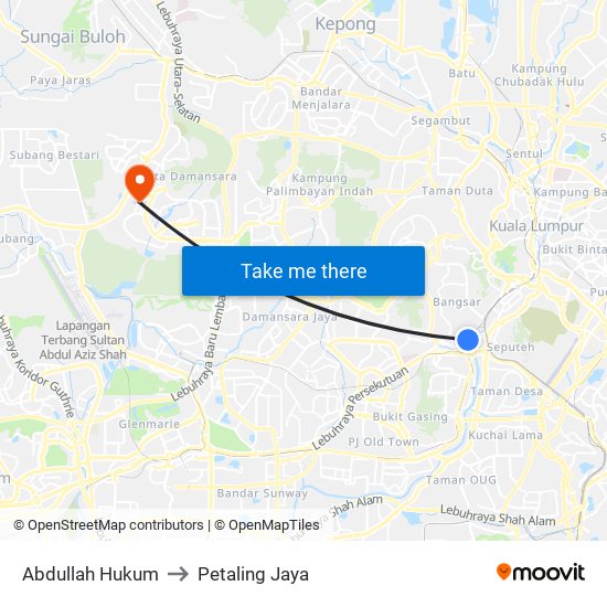 Abdullah Hukum to Petaling Jaya map
