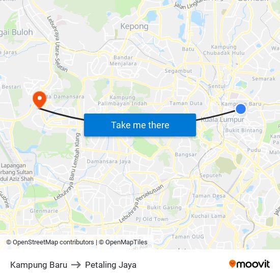 Kampung Baru to Petaling Jaya map