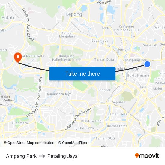 Ampang Park to Petaling Jaya map