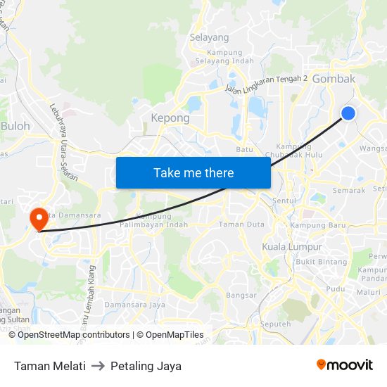 Taman Melati to Petaling Jaya map