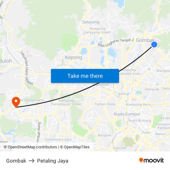 Gombak to Petaling Jaya map