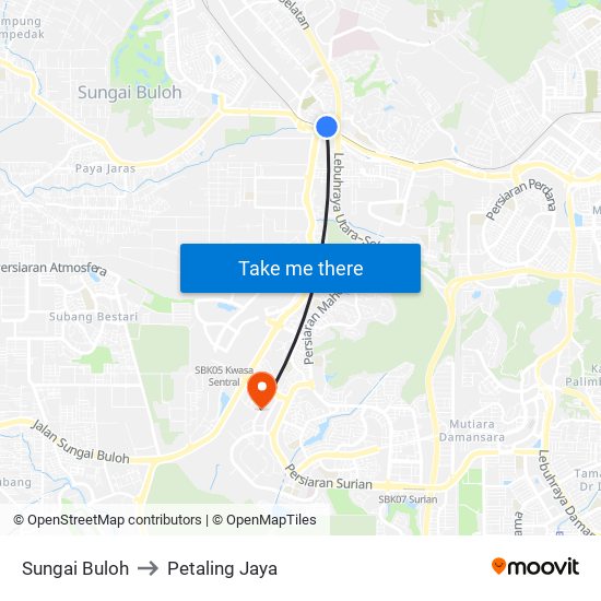 Sungai Buloh to Petaling Jaya map