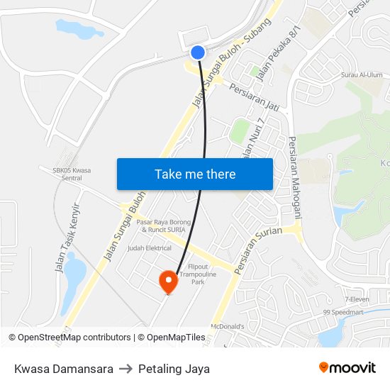 Kwasa Damansara to Petaling Jaya map