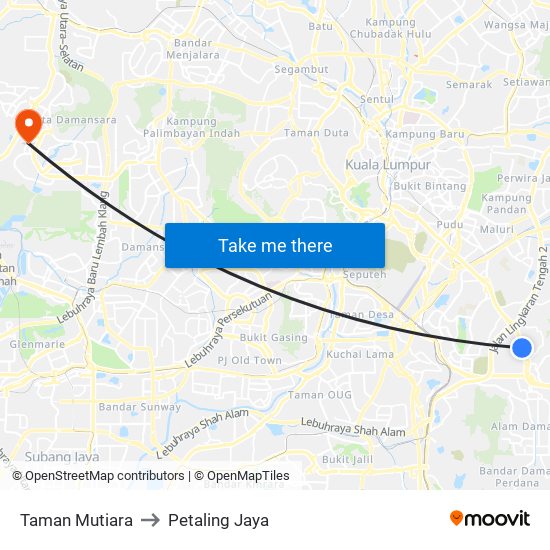 Taman Mutiara to Petaling Jaya map