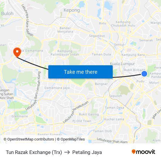 Tun Razak Exchange (Trx) to Petaling Jaya map