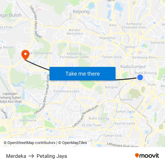 Merdeka to Petaling Jaya map