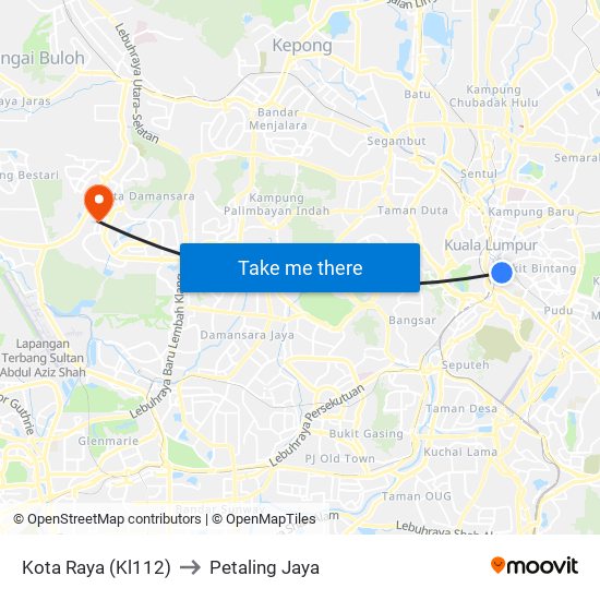 Kota Raya (Kl112) to Petaling Jaya map