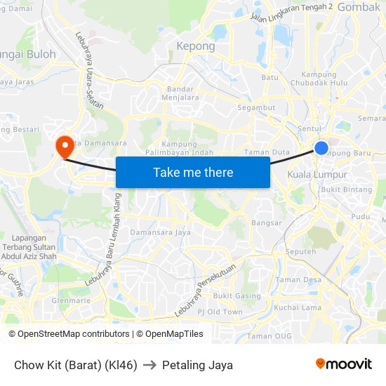 Chow Kit (Barat) (Kl46) to Petaling Jaya map