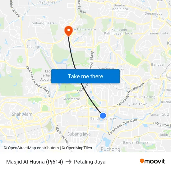Masjid Al-Husna (Pj614) to Petaling Jaya map