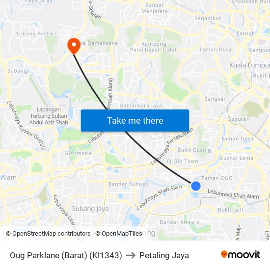 Oug Parklane (Barat) (Kl1343) to Petaling Jaya map