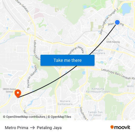 Metro Prima to Petaling Jaya map