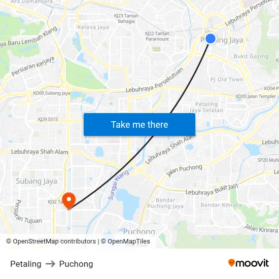 Petaling to Puchong map