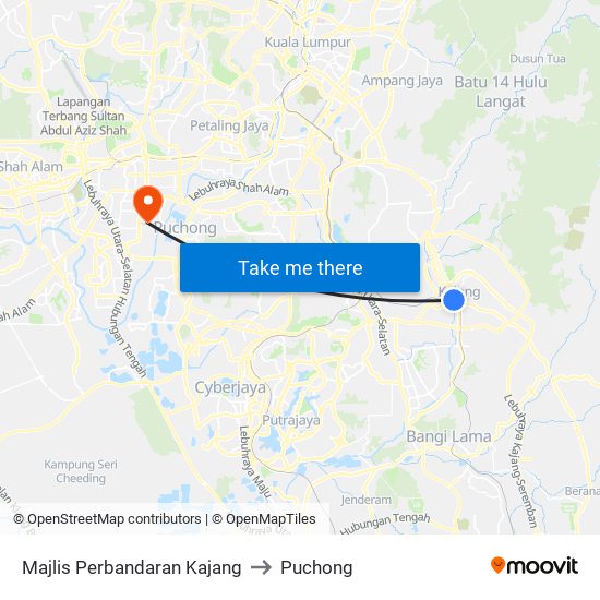 Majlis Perbandaran Kajang to Puchong map