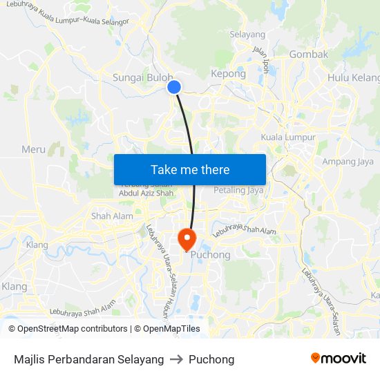 Majlis Perbandaran Selayang to Puchong map