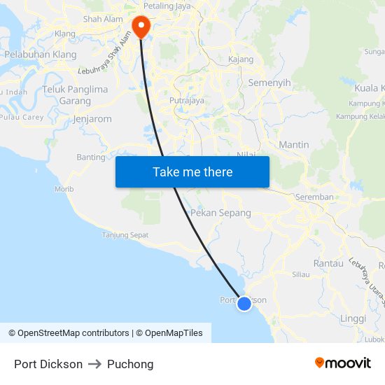 Port Dickson to Puchong map