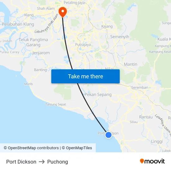 Port Dickson to Puchong map