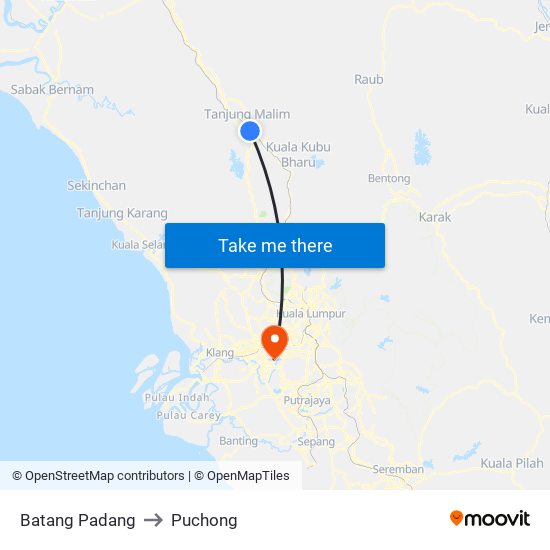 Batang Padang to Puchong map