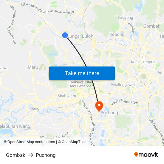 Gombak to Puchong map