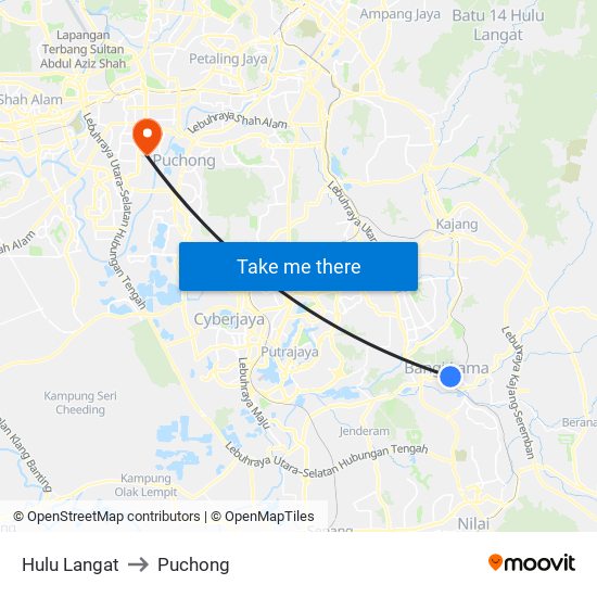Hulu Langat to Puchong map