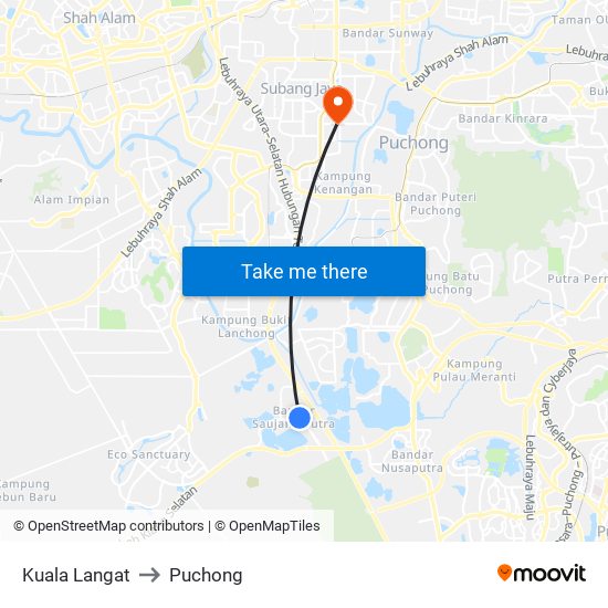Kuala Langat to Puchong map