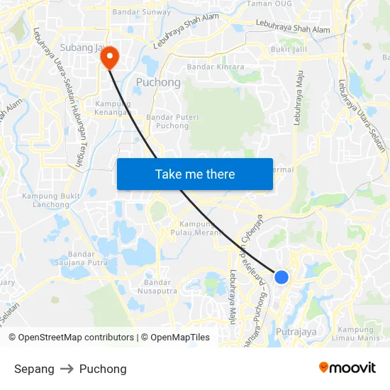 Sepang to Puchong map