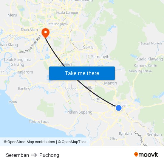 Seremban to Puchong map