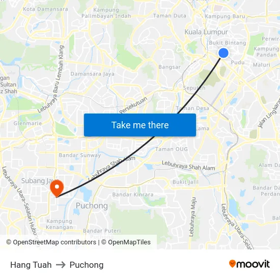 Hang Tuah to Puchong map