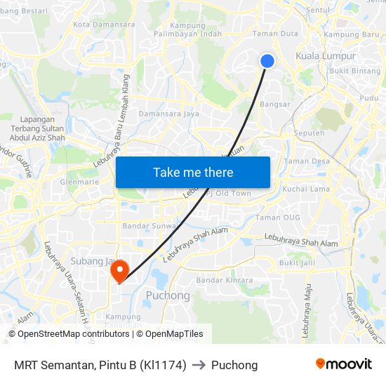 MRT Semantan, Pintu B (Kl1174) to Puchong map