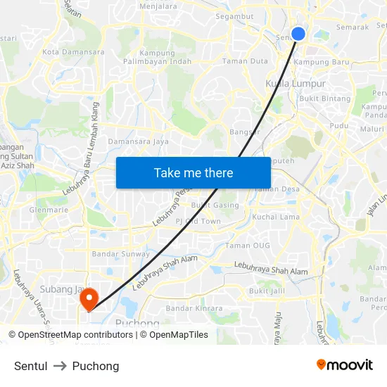 Sentul to Puchong map