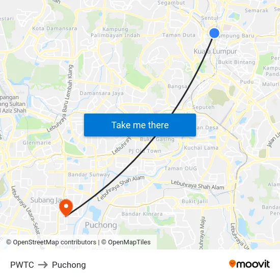 PWTC to Puchong map