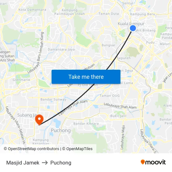 Masjid Jamek to Puchong map