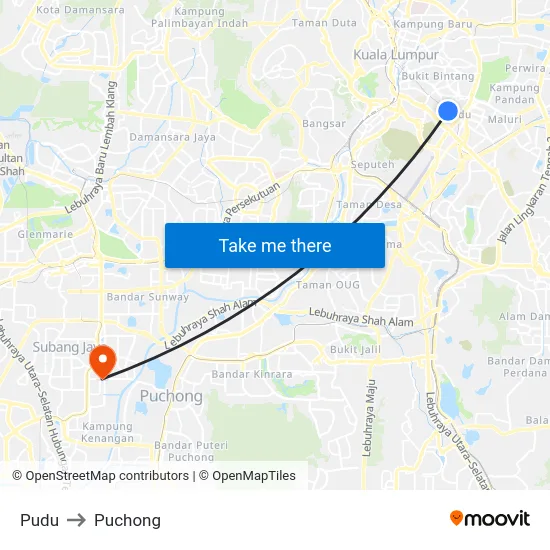 Pudu to Puchong map