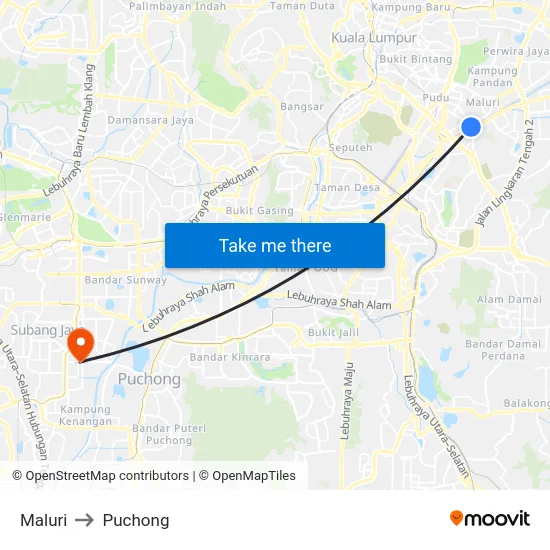 Maluri to Puchong map