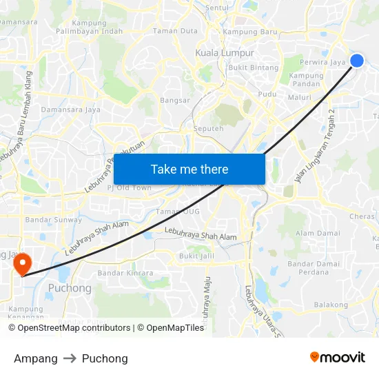 Ampang to Puchong map