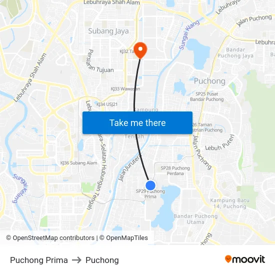Puchong Prima to Puchong map
