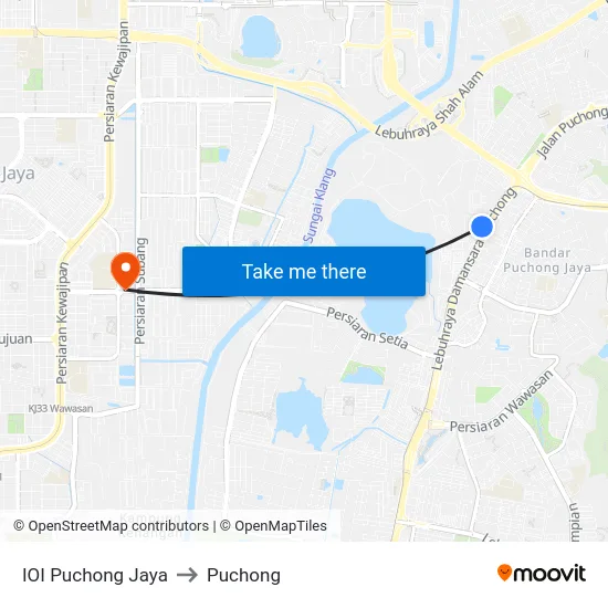 IOI Puchong Jaya to Puchong map