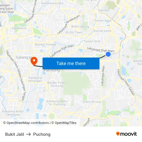 Bukit Jalil to Puchong map
