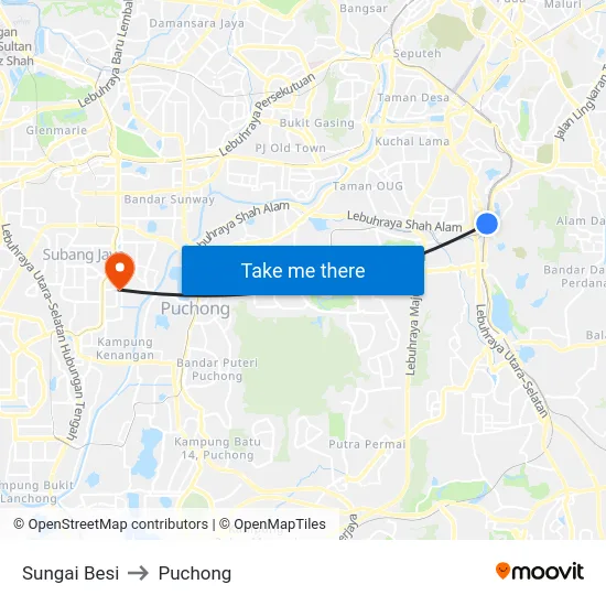 Sungai Besi to Puchong map