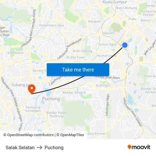 Salak Selatan to Puchong map