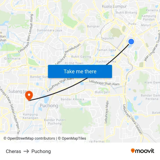 Cheras to Puchong map