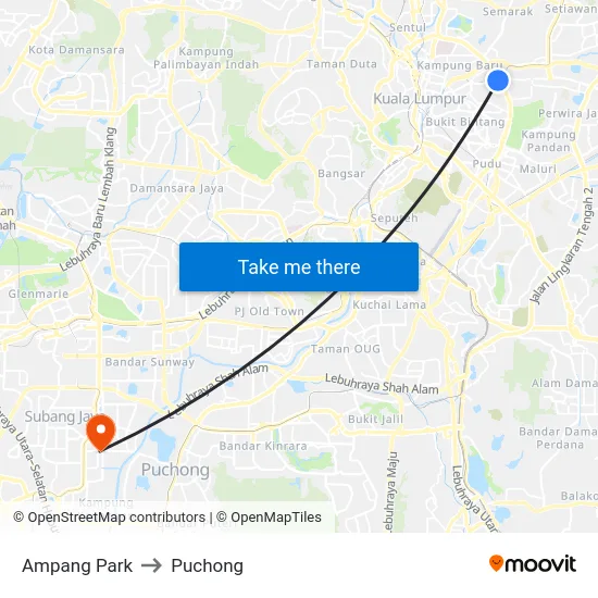 Ampang Park to Puchong map