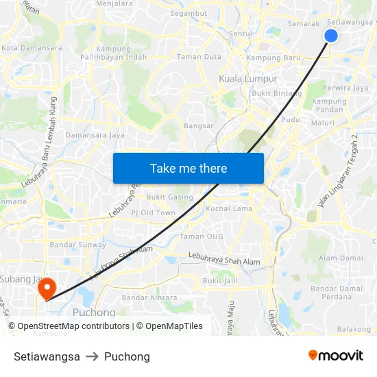 Setiawangsa to Puchong map