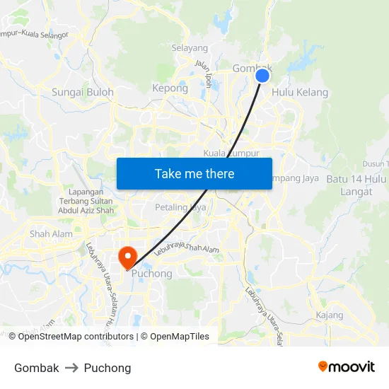 Gombak to Puchong map