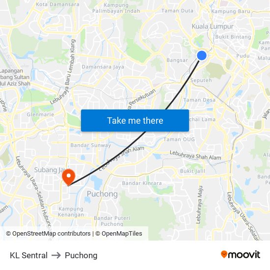 KL Sentral to Puchong map